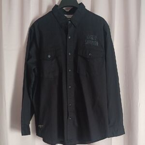 Harley Davidson Black Long Sleeve Button Up Shirt Embroidered Logo Chest Pockets